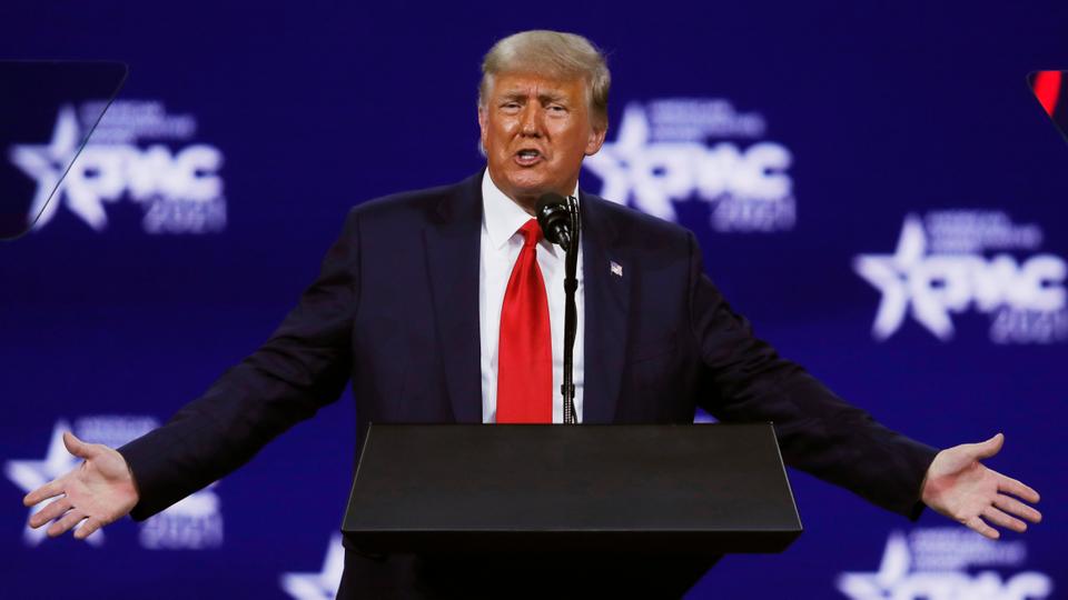 Former US President Donald Trump speaks at the Conservative Political Action Conference in Orlando, Florida, US, February 28, 2021.