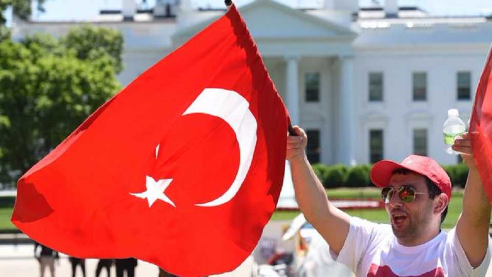 A pro-Turkey demonstrator outside the White House during the visit of President Recep Tayyip Erdogan to Washington DC. 