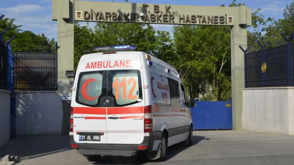 Photo shows ambulance at the entrance of a military hospital in Turkey's Diyarbakir Province, May 10, 2016.