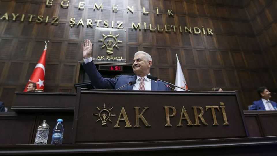 AK Party chairman and Prime Minister Binali Yildirim speaks at a group meeting in the parliament on May 24, 2016.