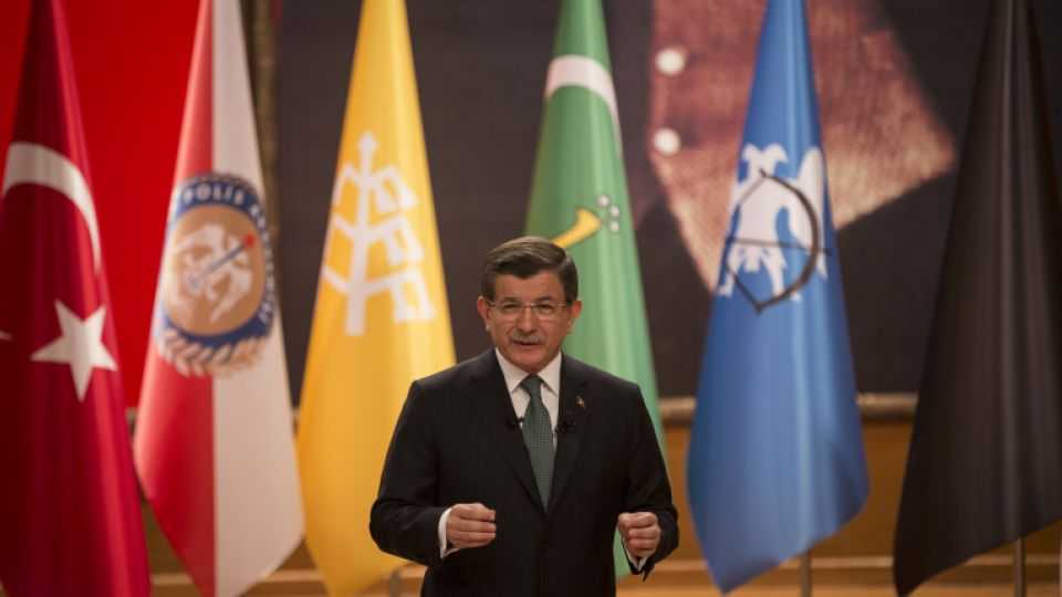 Turkish Prime Minister Ahmet Davutoglu delivers a speech during the Turkish Police Organization's 171st anniversary event, at the Police Academy in Ankara, Turkey on April 4, 2016.