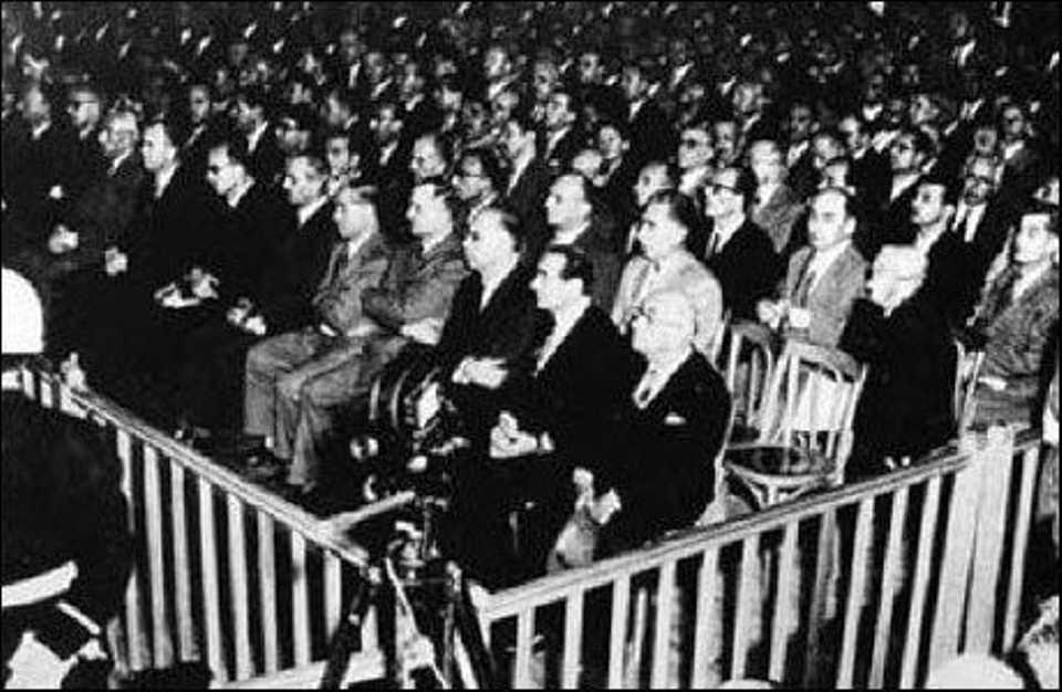 Adnan Menderes and the other Democrat Party officials are seen during the military trial at the island of Yassiada.