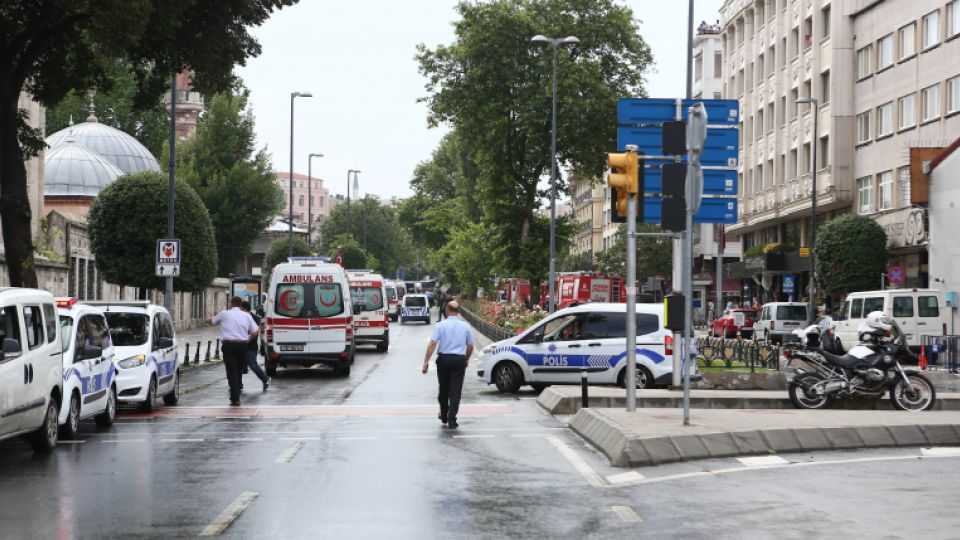 Ambulances arrive at the site of an explosion in Fatih, Istanbul's Vezneciler District, Turkey on June 07, 2016.