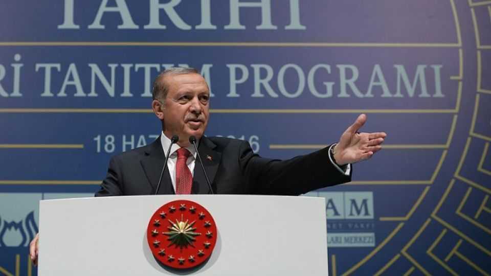 Turkish President Recep Tayyip Erdogan during a speech at a ceremony in Istanbul on June 18, 2016.