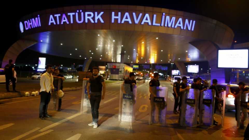 Police guard the entrance to Turkey's largest airport, Istanbul Ataturk, Turkey, following a blast June 28, 2016.