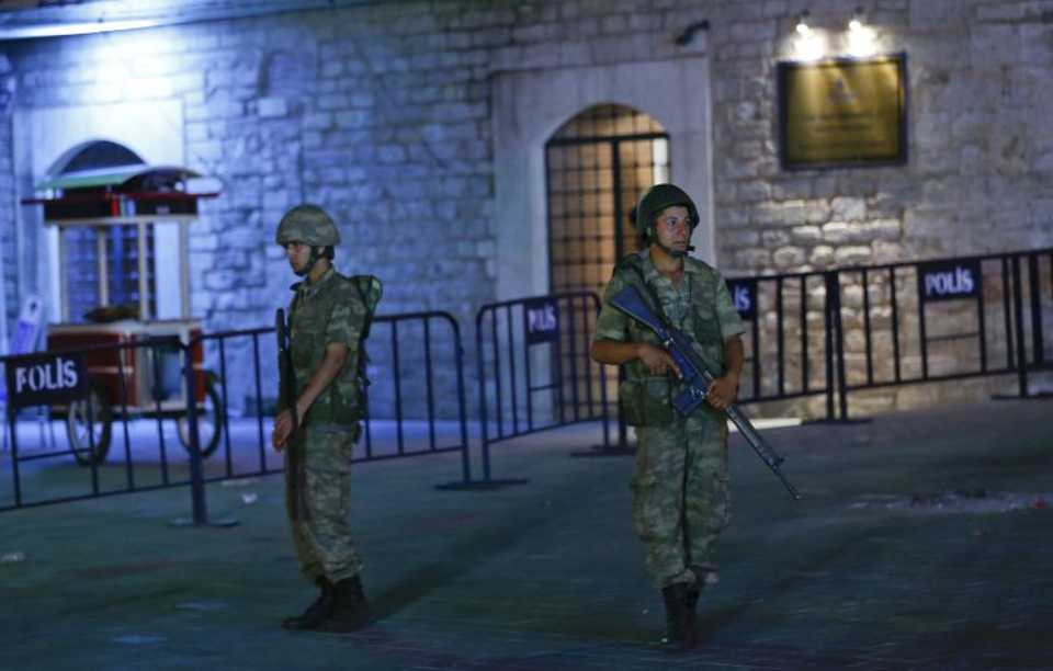 Soldiers guard near the Taksim Square in Istanbul, Turkey, July 15, 2016.