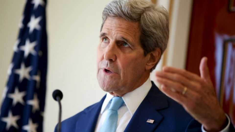 US Secretary of State John Kerry addresses a press conference.