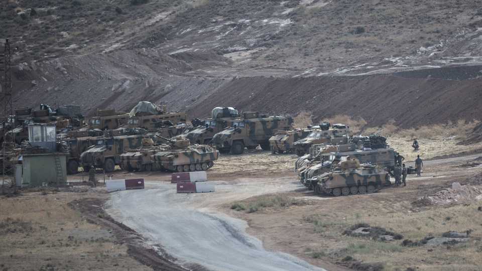The Turkish Army's armoured vehicles are seen at Reyhanli border due to the transition to Idlib, de-escalation zone, in Hatay, Turkey on October 9, 2017.
