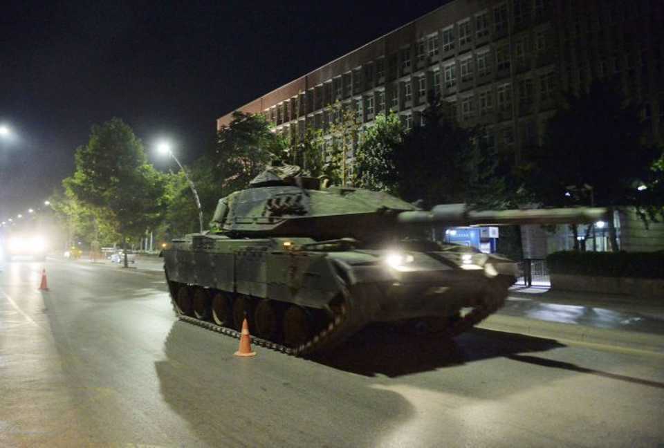 A Turkish Army tank drives on a street in Ankara, Turkey July 16, 2016.