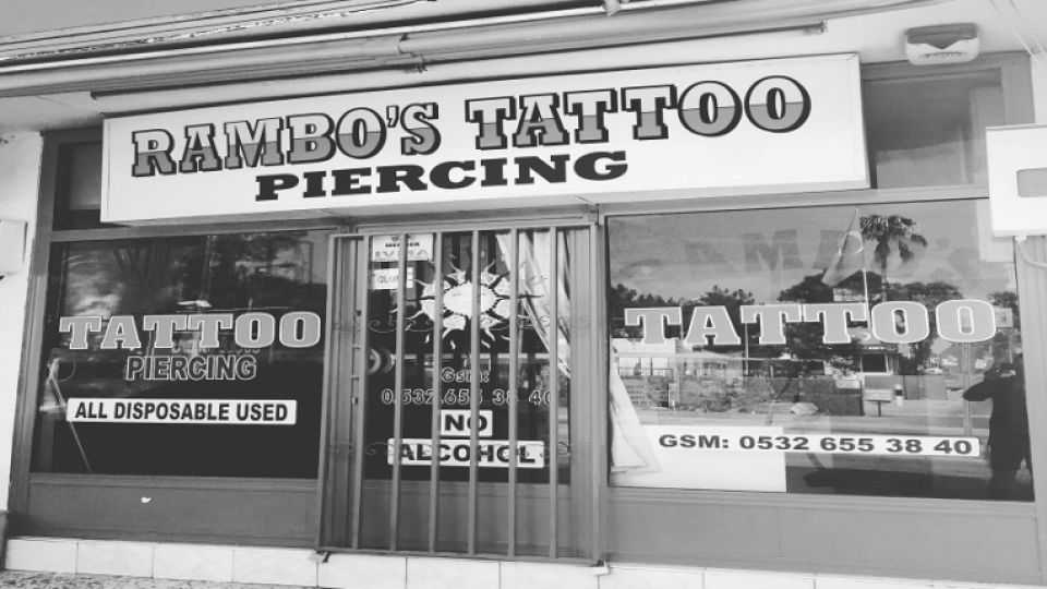 The picture shows Rambo's Tattoo Piercing shop in Incirlik, shuttered and locked up.