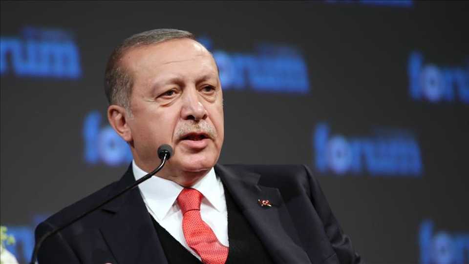 Turkish President Recep Tayyip Erdogan speaks at the TRT World Forum held in Istanbul on October 19,2017.