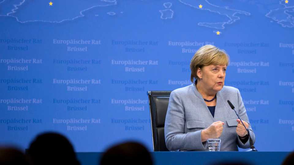 Speaking at a news conference after the EU Leaders Summit on Thursday, German Chancellor Angela Merkel backed down from her election promise to convince EU leaders to end Turkey's EU membership talks. October 19, 2017.