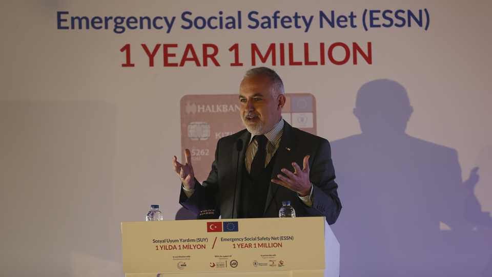 Turkish Crescent President Kerem Kinik gives a speech marking the distribution of one million Kizilay Cards in Ankara, Turkey on September, 2017.