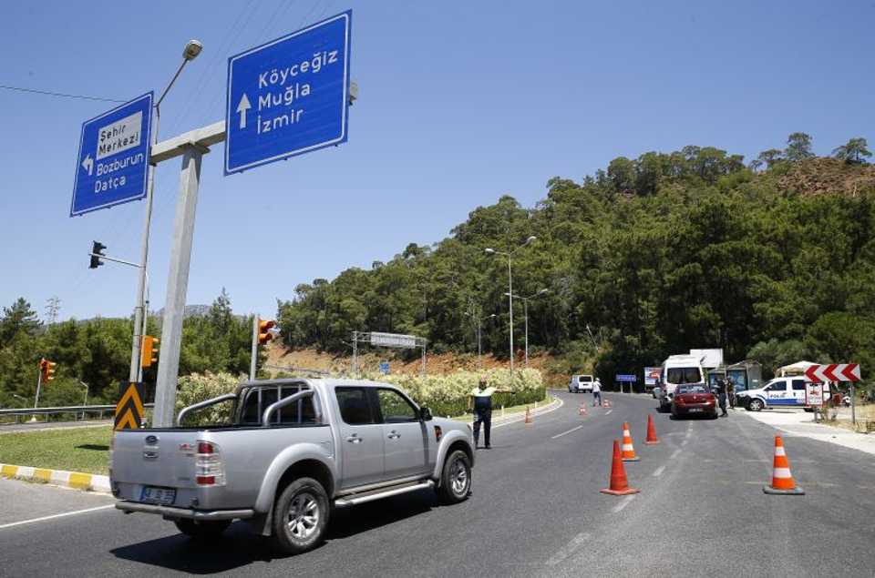 Police conduct a road check to capture the wanted soldiers who were involved in an assassination attempt against Turkish President Recep Tayyip Erdogan in the Marmaris District on July, 24, 2016.