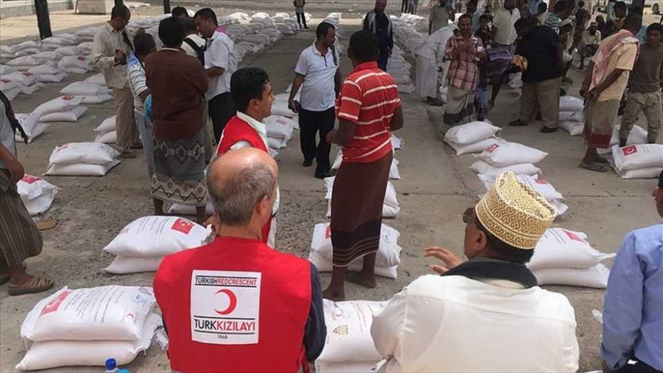 Turkish Red Crescent distributing food in Yemen in this file photo.