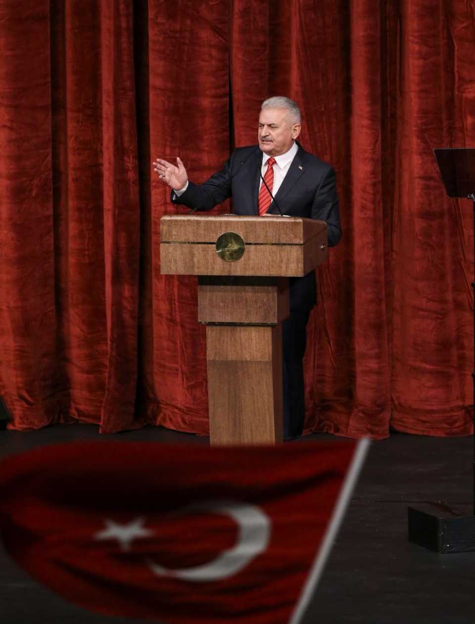 Turkish Prime Minister Binali Yildrim delivers speech opening ceremony of Bestepe National Congress & Culture Center and commemoration of those martyred in July 15 coup attempt, in Ankara, Turkey on July 29, 2016.