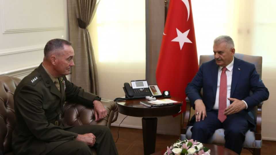 Turkish Prime Minister Binali Yıldırım meets the Chairman of the Joint Chiefs of Staff of the United States, Joseph Dunford at Cankaya Palace in Ankara, Turkey on August 01, 2016. 