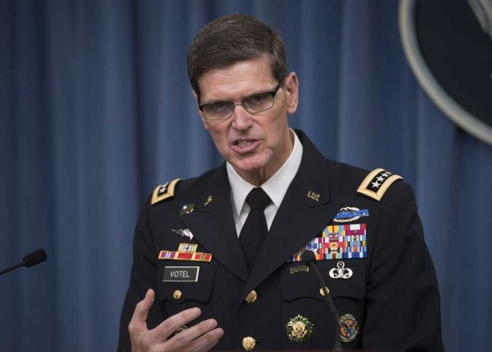Army Gen. Joseph Votel, Commander of US Central Command, briefs reporters on the release of the investigation into the US airstrike on the Doctors With Borders trauma center in Kunduz, Afghanistan, April 29, 2016, at the Pentagon. 