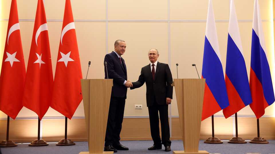 Turkish President Recep Tayyip Erdogan said Turkish-Russian trade volume becomes more than $15 billion during his presser with Russian President Vladimir Putin in Sochi, Russia on November 13, 2017.