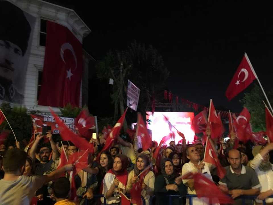 People gathered to support Turkey's democracy in Kisikli, Istanbul near Turkish President Recep Tayyip Erdoğan's house.