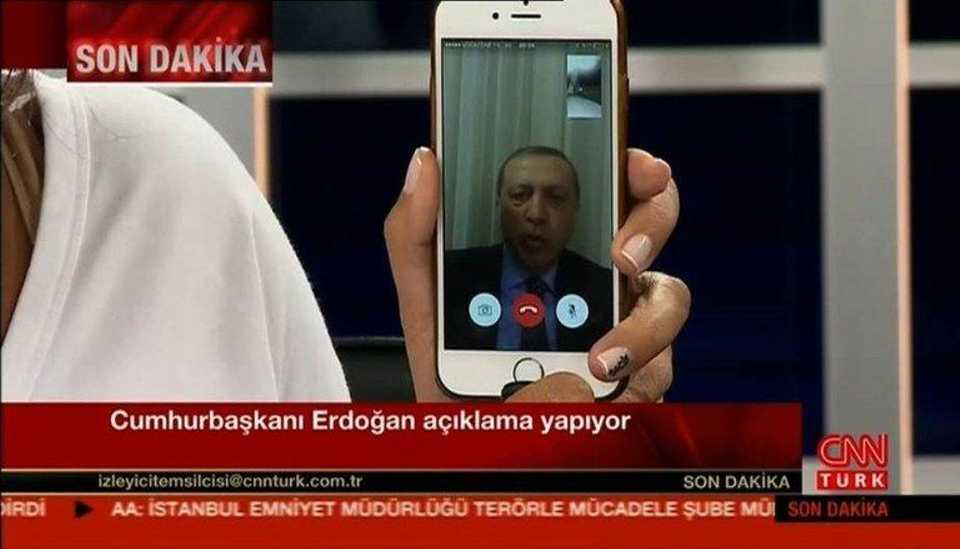 Turkey's President Recep Tayyip Erdoğan addresses country on FaceTime, July 15, 2016.