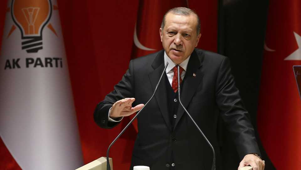 Turkish President Recep Tayyip Erdogan speaks during the Justice and Development (AK) Party's provincial heads meeting in Ankara, Turkey on November 17, 2017.