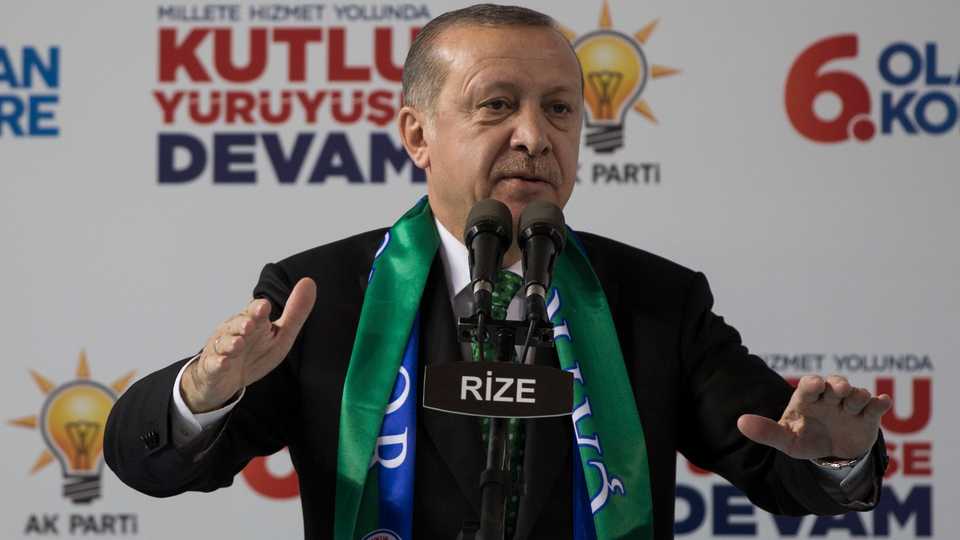 Turkish President and Chairman of the Justice and Development Party (AK Party) Recep Tayyip Erdogan delivers a speech during the AK Party's Rize 6th Ordinary Provincial Congress in Rize, Turkey on November 18, 2017. (Photo AA)