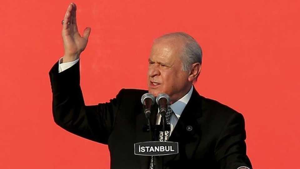 MHP leader Devlet Bahceli prepares to give a speech during the Democracy and Martyrs' rally in Yenikapi, Istanbul on August 7, 2016. 