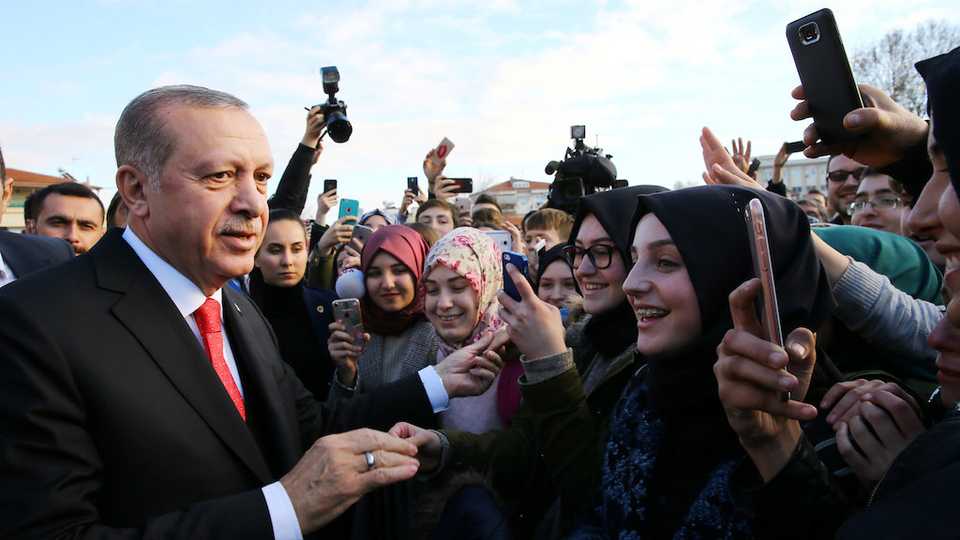 Turkey's President Recep Tayyip Erdogan meets with members of the Muslim community in Komotini, Greece. December 8, 2017.