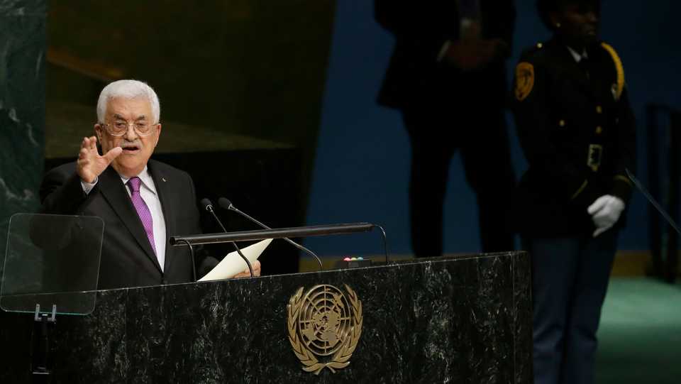 Palestinian President Mahmoud Abbas addresses the 70th session of the United Nations General Assembly at UN Headquarters.