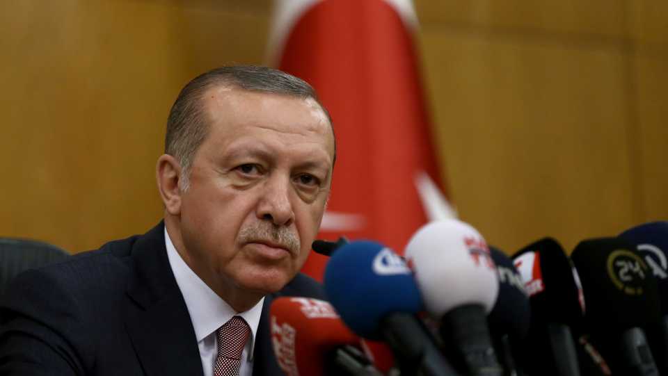 Turkey's President Recep Tayyip Erdogan holds a press conference ahead of his departure for France at the Ataturk International Airport in Istanbul, Turkey on January 5, 2018.