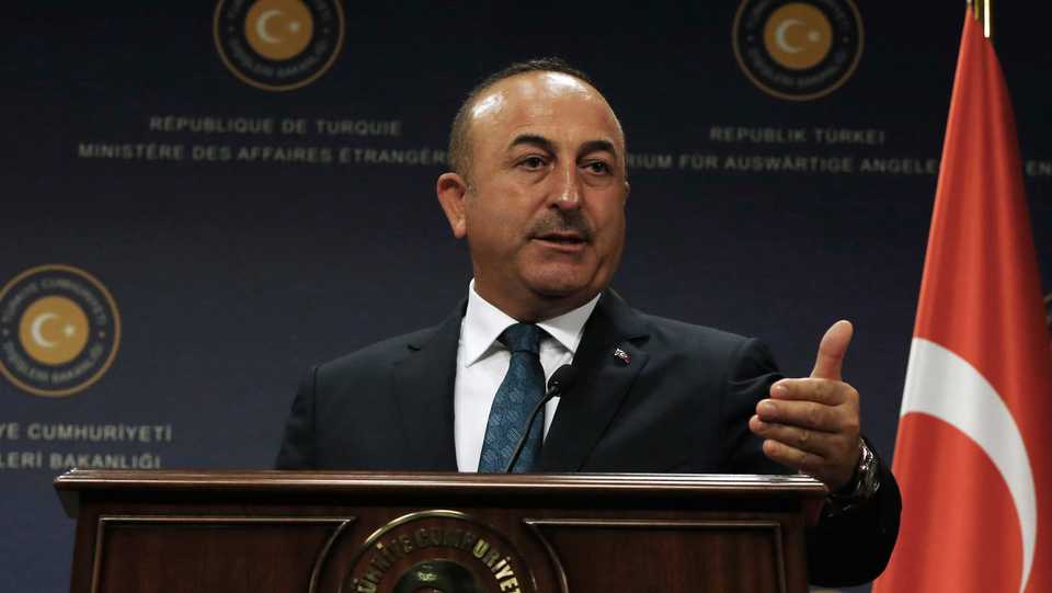 This October 24, 2017 file photo shows Turkish Foreign Minister Mevlut Cavusoglu speaking during a joint news conference after talks with Greek Foreign Minister Nikos Kotzias in Ankara, Turkey.