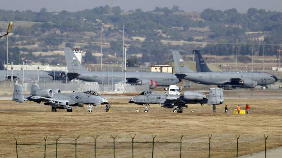 US Air Force A-10 Thunderbolt II fighter jets (foreground) are pictured at Incirlik airbase in the southern city of Adana, Turkey, in this December 11, 2015 file photo.
