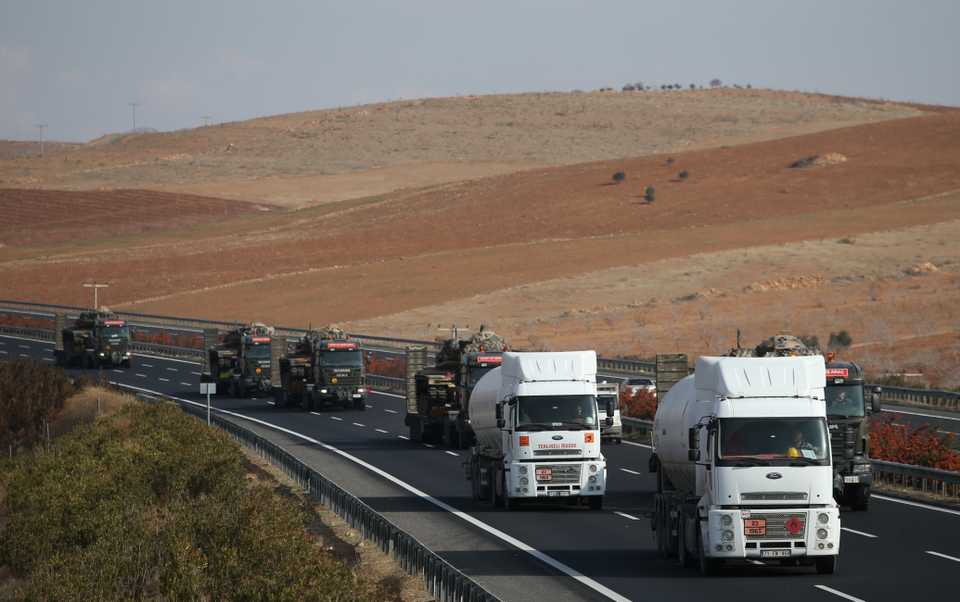 Turkish armoured vehicles are deployed to Gaziantep to reinforce border units in Sanliurfa, Turkey on January 16, 2018.