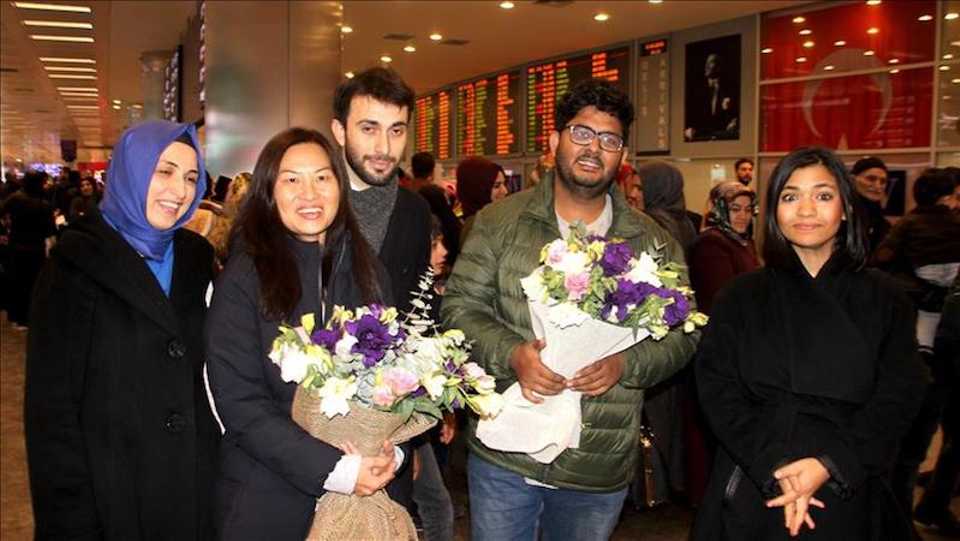 Journalist for TRT World Mok Choy Lin and Myanmarese translator at the Ataturk International Airport after they were released Thursday just short of serving out their two-month prison sentence in Myanmar, on January 17, 2018 in Istanbul, Turkey.