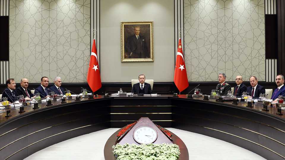 Turkish President Recep Tayyip Erdogan (C) chairs National Security Council (MGK) at the Presidential Complex in Ankara, Turkey on January 17, 2018.