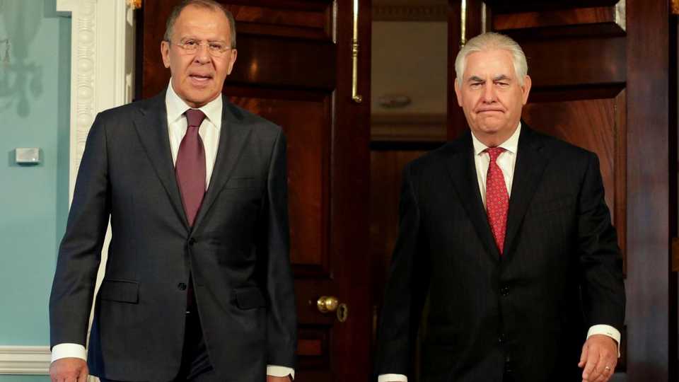US Secretary of State Rex Tillerson (R) walks with Russian Foreign Minister Sergey Lavrov (File Photo).
