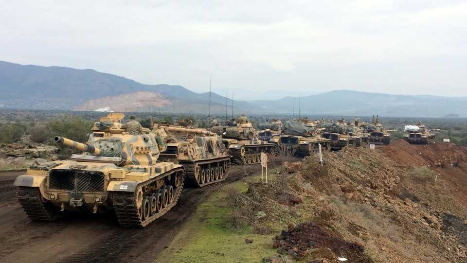 Turkish armoured vehicles move towards Hassa district of Hatay, Turkey, as part of the Operation Olive Branch.