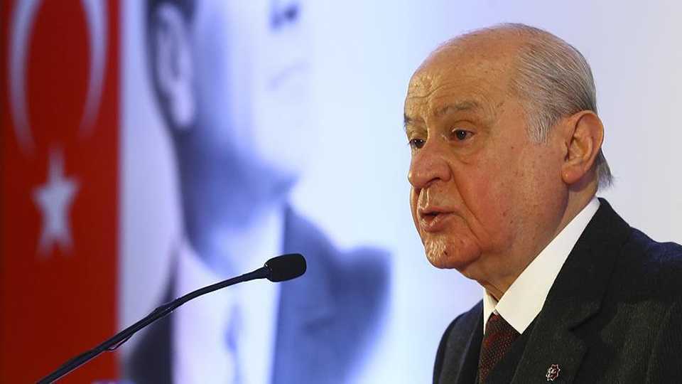 Devlet Bahceli, Chairman of the opposition Nationalist Movement Party (MHP), at a news conference in Kizilcahamam near capital Ankara, 21,01, 2018.