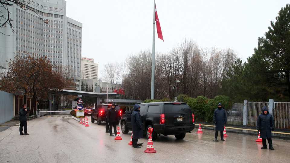 The US committee, led by Jonathan Cohen, deputy assistant secretary for European and Eurasian affairs at the US Department of State, arrives at Turkey's Foreign Ministry building in Ankara to discuss the Syria operation and judicial co-operation. January 23, 2018.