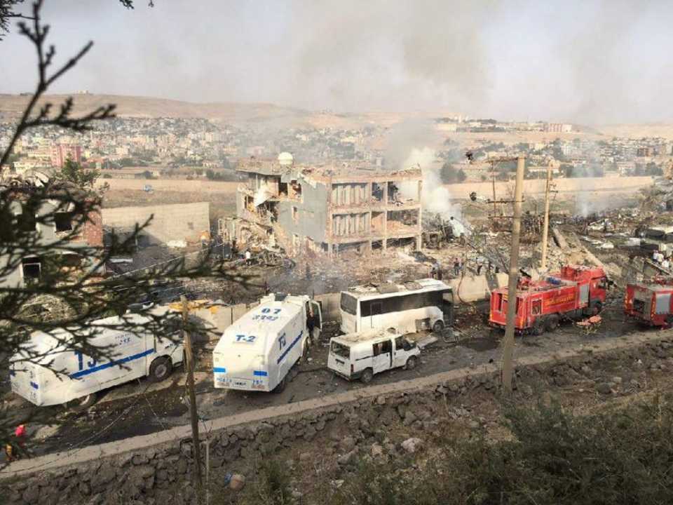 Many of the PKK's attacks occur in the mainly Kurdish regions of southeastern Turkey, such as this car bomb attack that destroyed a police headquarter in Cizre, southeastern Turkey, on August 26, 2016.