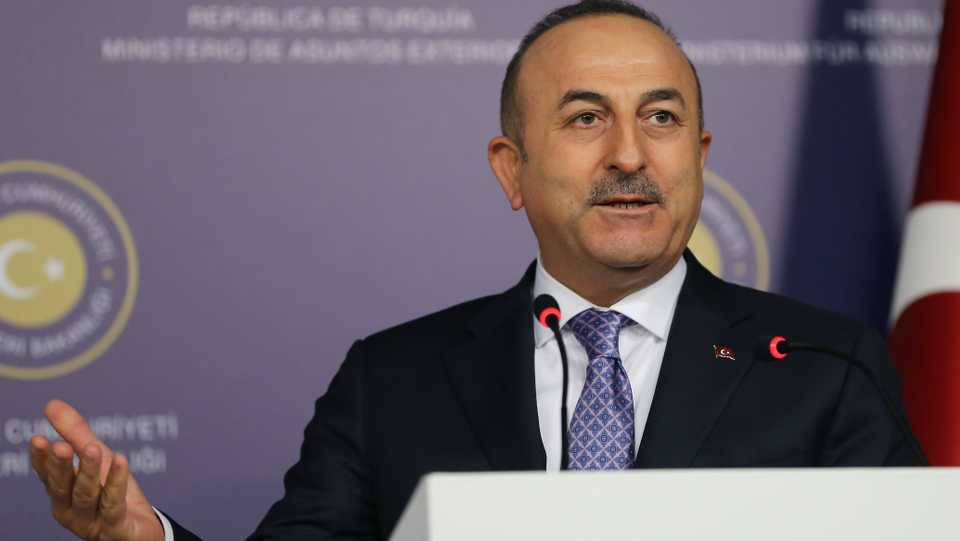 In this January 25, 2018 file photo, Minister of Foreign Affairs of Turkey, Mevlut Cavusoglu speaks during a joint press conference held with Austrian Foreign Minister Karin Kneissl (not seen) at Dolmabahce Prime Minister's Office in Istanbul, Turkey.