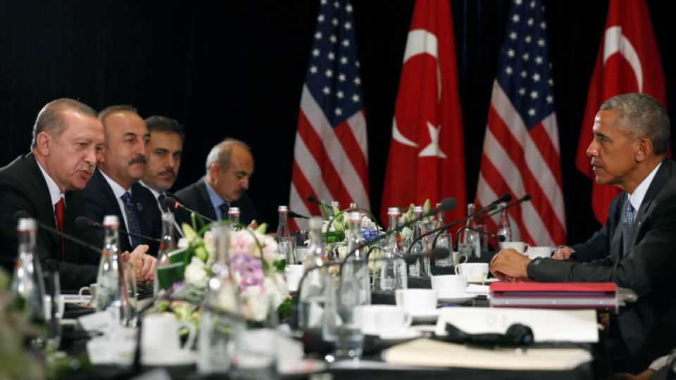 Erdogan and Obama speak to reporters after their meeting alongside the G20 Summit