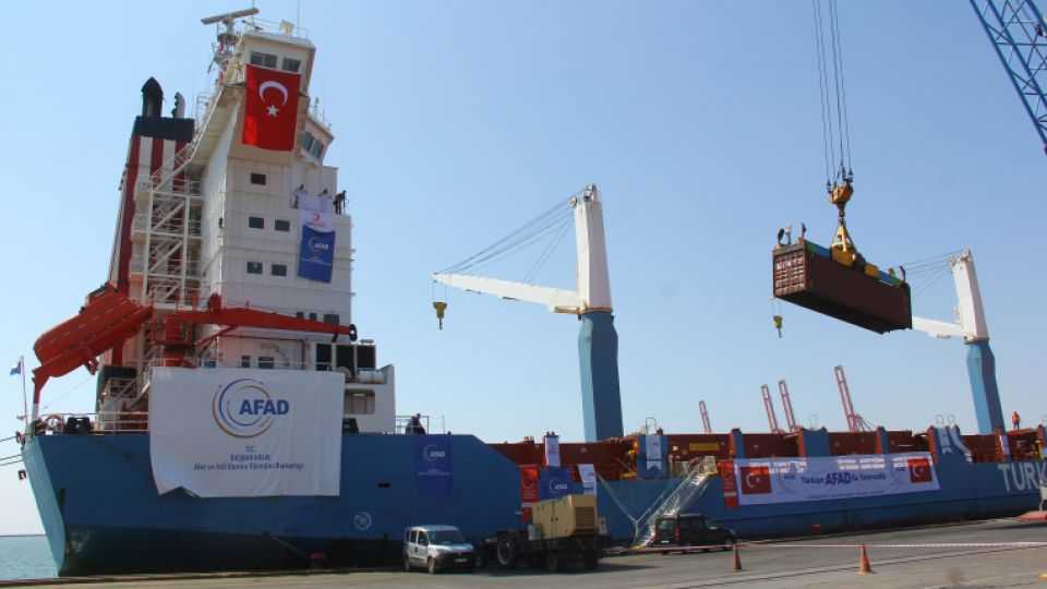 A Turkish ship is being loaded with humanitarian aid for Gaza ahead of departure for Israeli port of Ashdod.