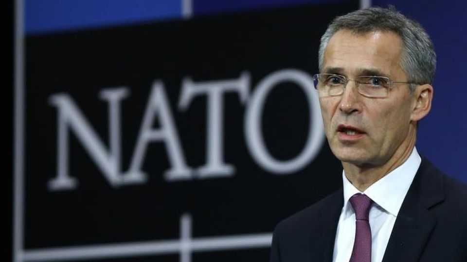 NATO Secretary General Jens Stoltenberg speaks at the Alliance's headquarters during a NATO foreign ministers meeting in Brussels.