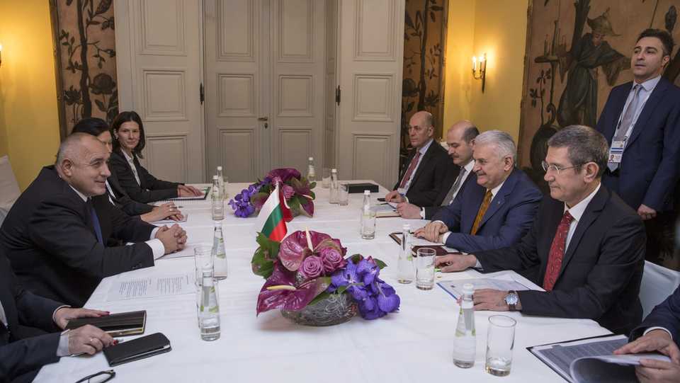 Prime Minister of Turkey Binali Yildirim (2nd R) meets Prime Minister of Bulgaria Boyko Borisov (L) in Munich, Germany on February 16, 2018.