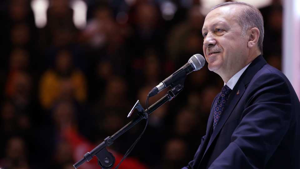 President of Turkey Recep Tayyip Erdogan delivers a speech during the 6th Ordinary Provincial Congress Meeting of Turkey's ruling AK Party in Afyonkarahisar province of Turkey on February 17, 2018.