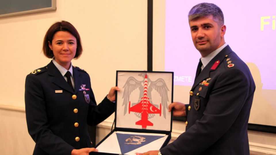 Major Esra Özatay takes over command of the 134th Squadron of the Turkish Air Force from lieutenant colonel Şenol Çetin at a ceremony on Thursday. 