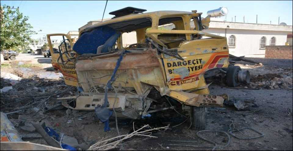 Truck belonging to Dargecit municipality which was used in an attack on Cevizlik Gendarmerie Command in Artuklu, Mardin.