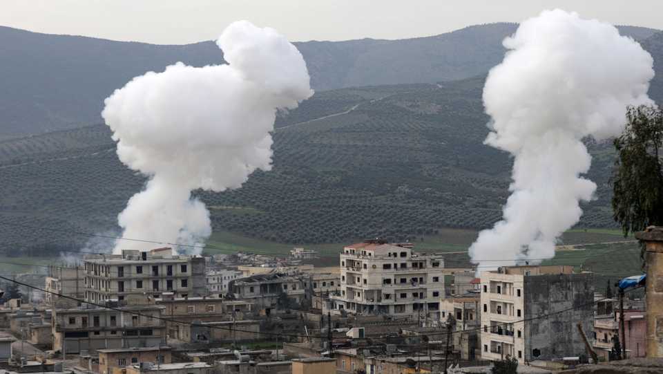 Smoke rises in Rajo, Syria, March 3, 2018.